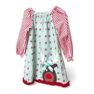 La Jenns Festive Reindeer Kids Dress Size 4